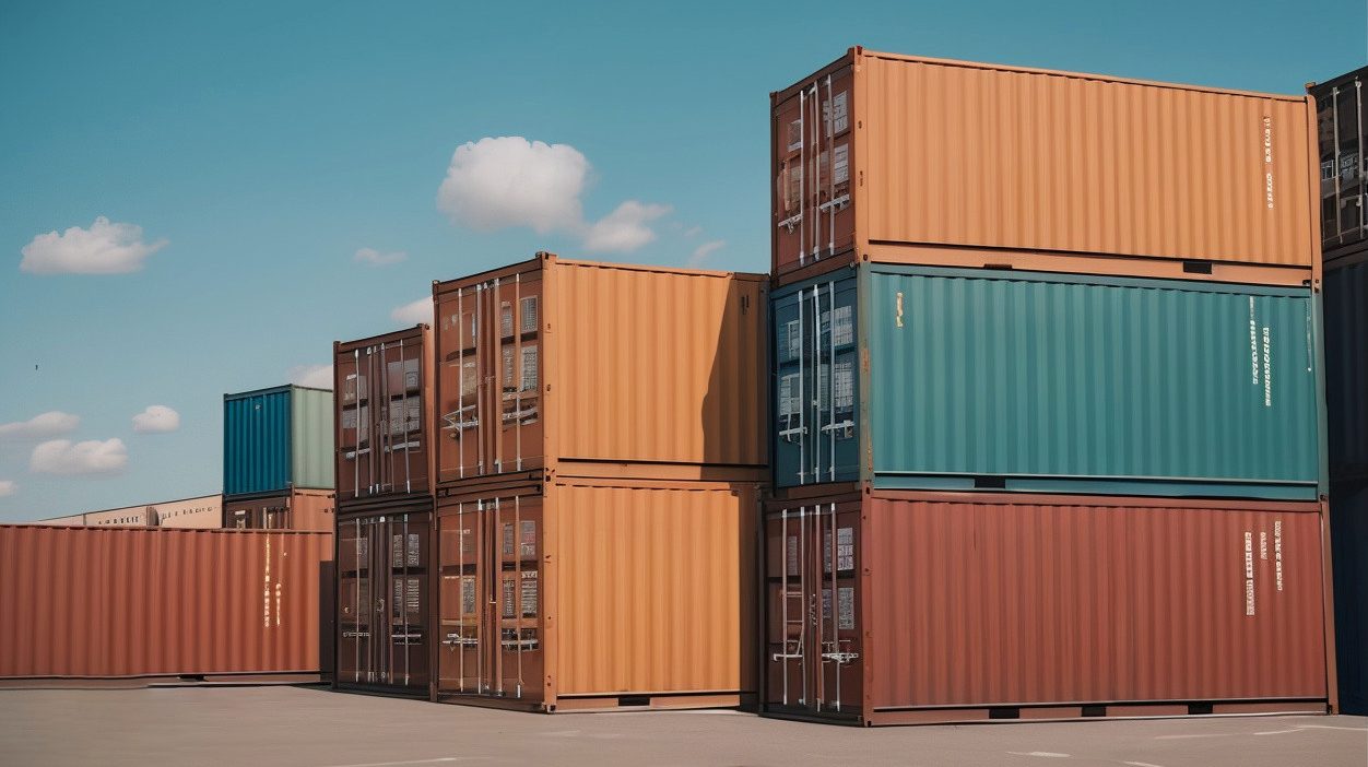 Panoramic cargo-containers-clear-sunny-weather